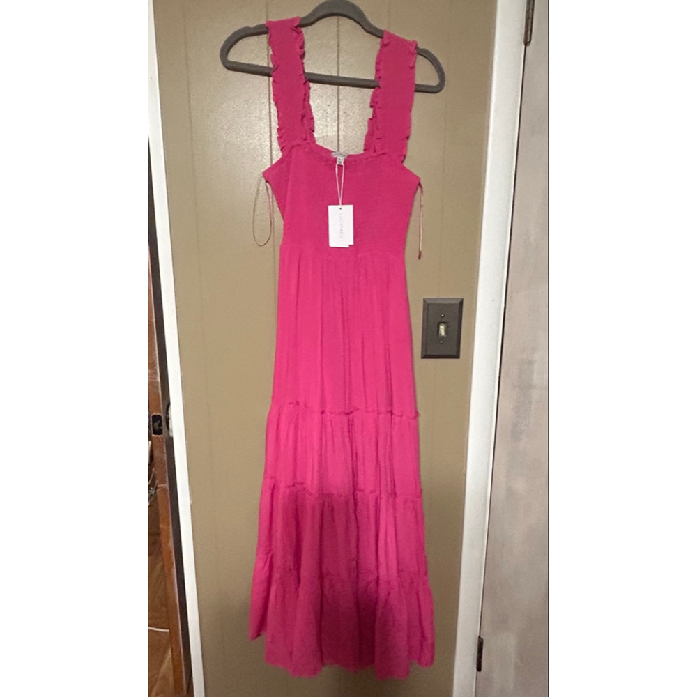 Lucy Paris Women’s Pink Smocked Ruffle Strap Maxi Dress S